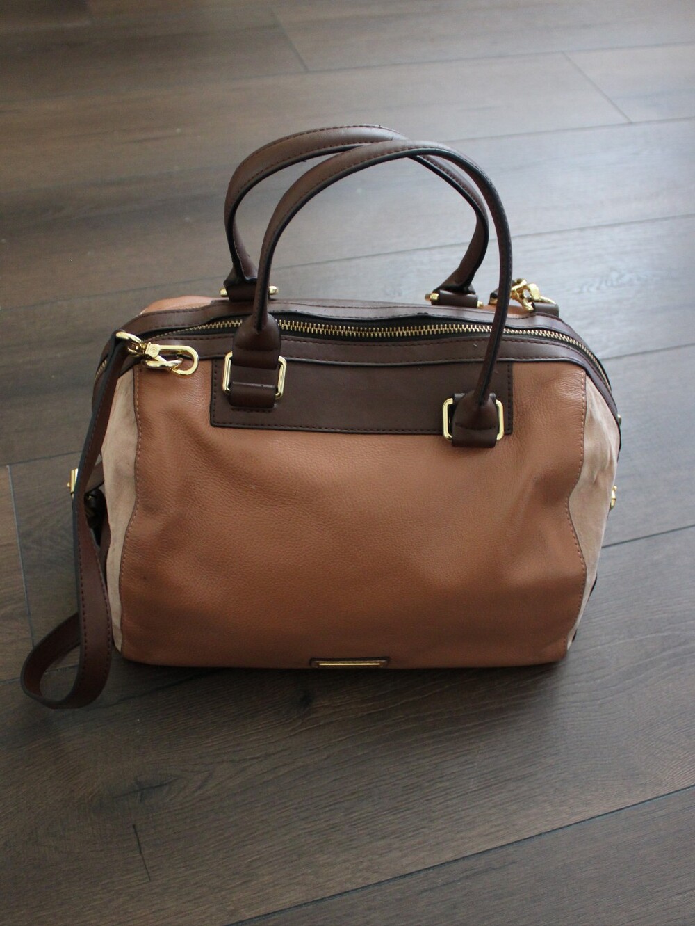 BCBGMAXAZRIA Brown Leather Satchel Bag with Gold Hardware - Picture 8 of 12